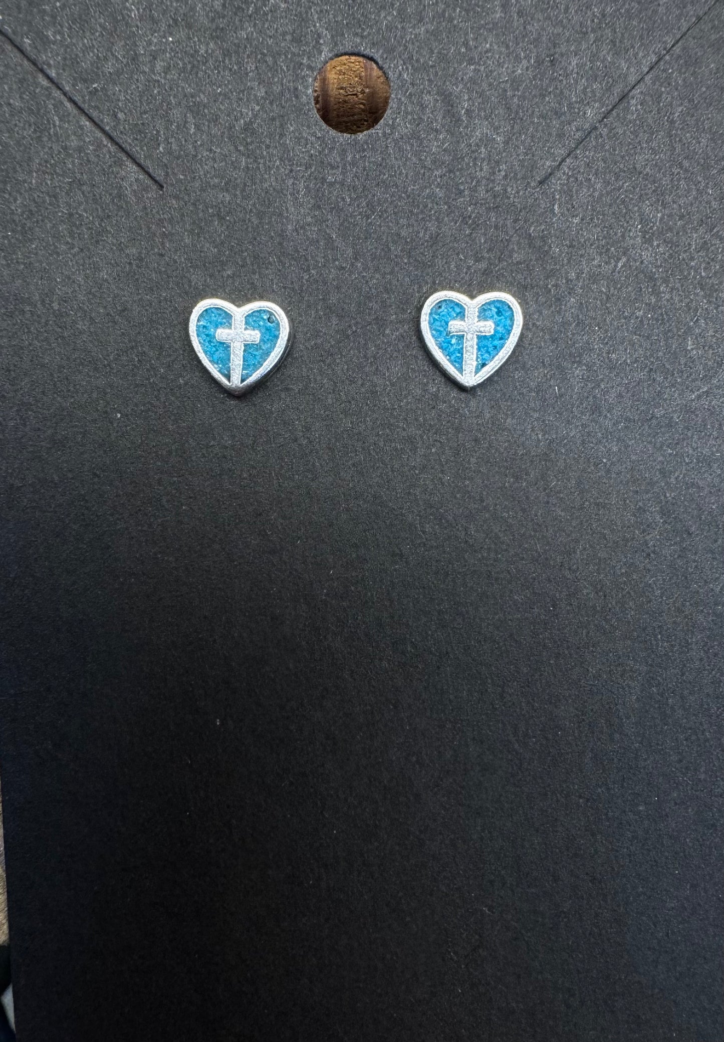 Heart with Silver Cross and Turquoise inlay Earrings