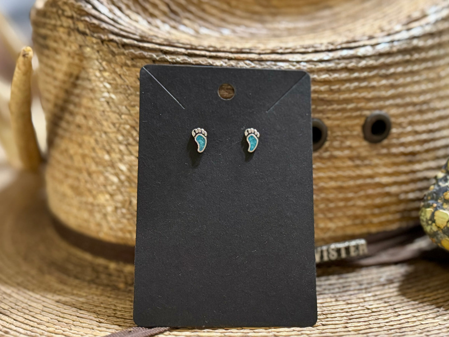 Bear Paw Turquoise Inlay Silver Mini Studs.