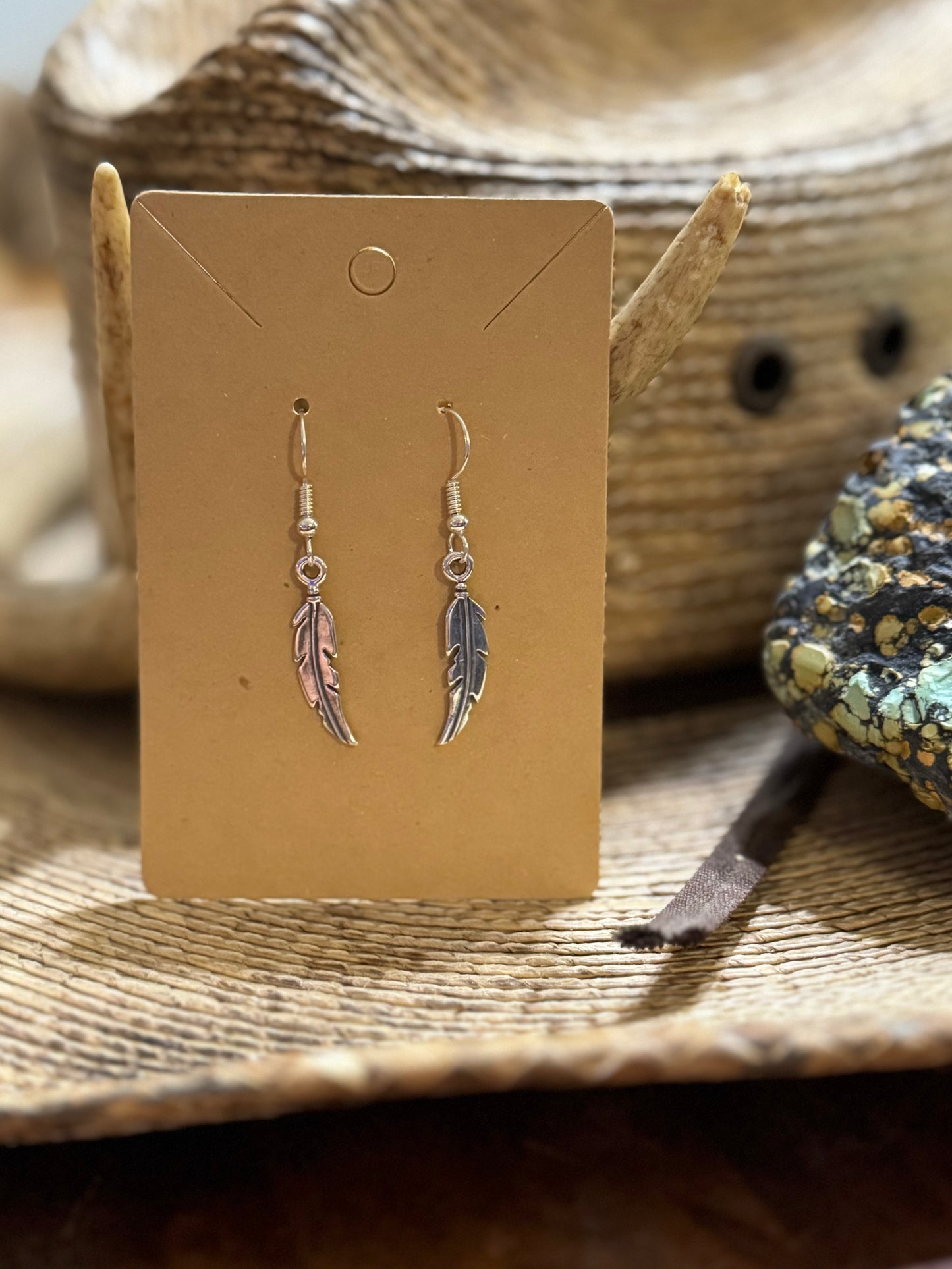 Silver Feather Dangly Earrings