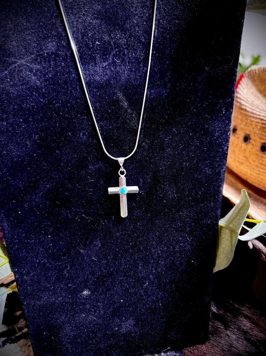 Turquoise & Silver cross necklace