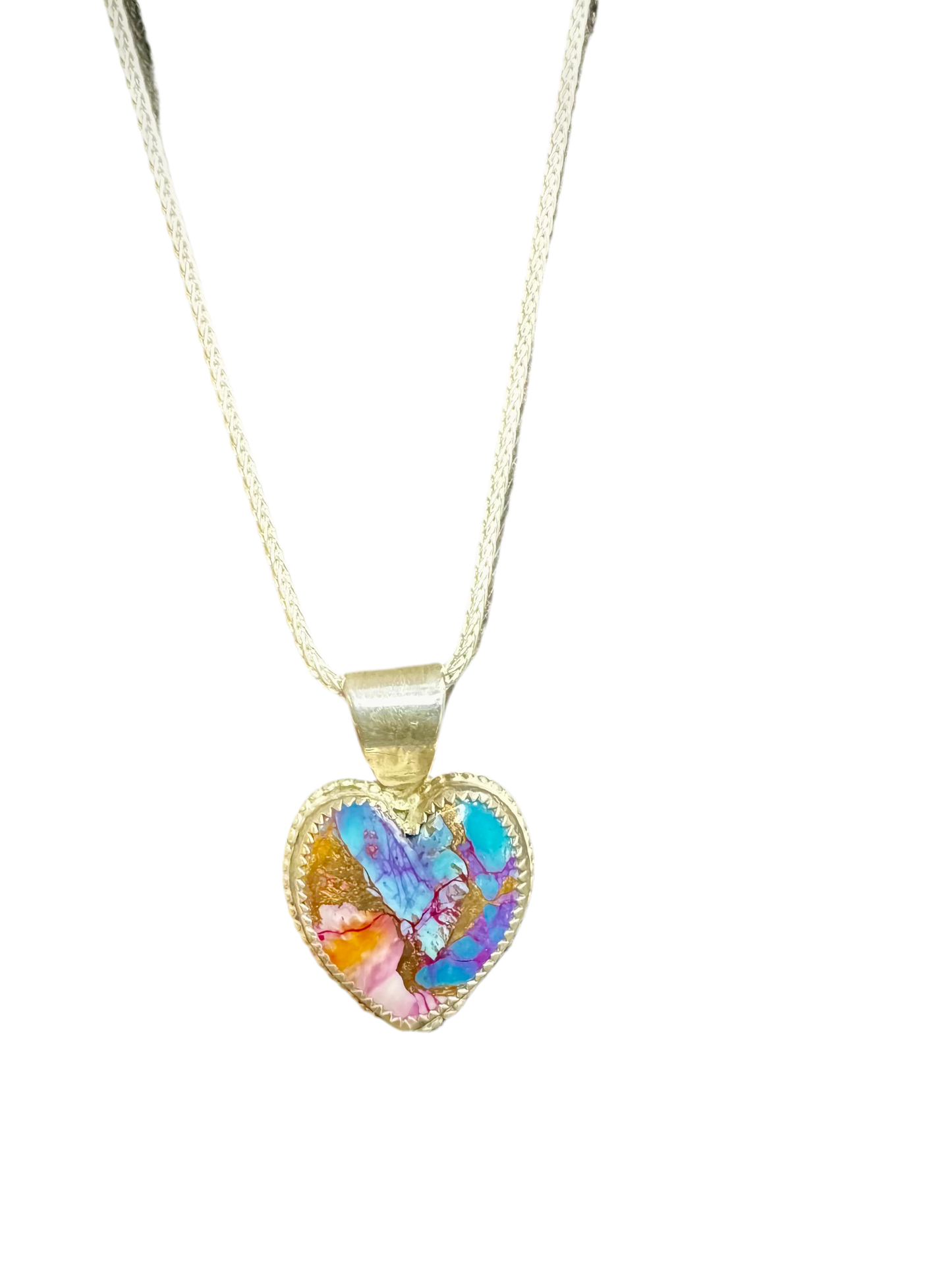 Spiny Oyster, Bronze and Kingman Turquoise heart necklace