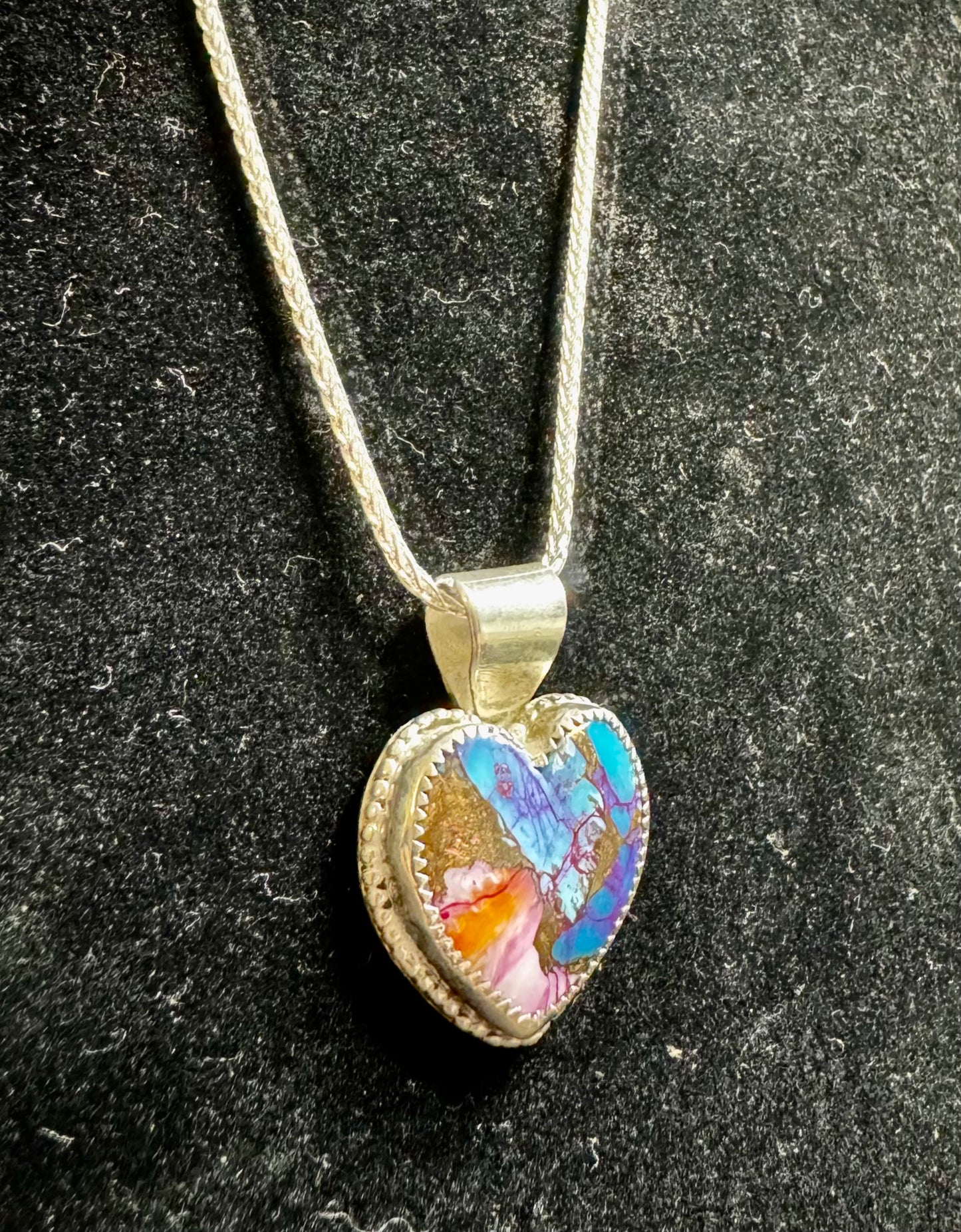 Spiny Oyster, Bronze and Kingman Turquoise heart necklace