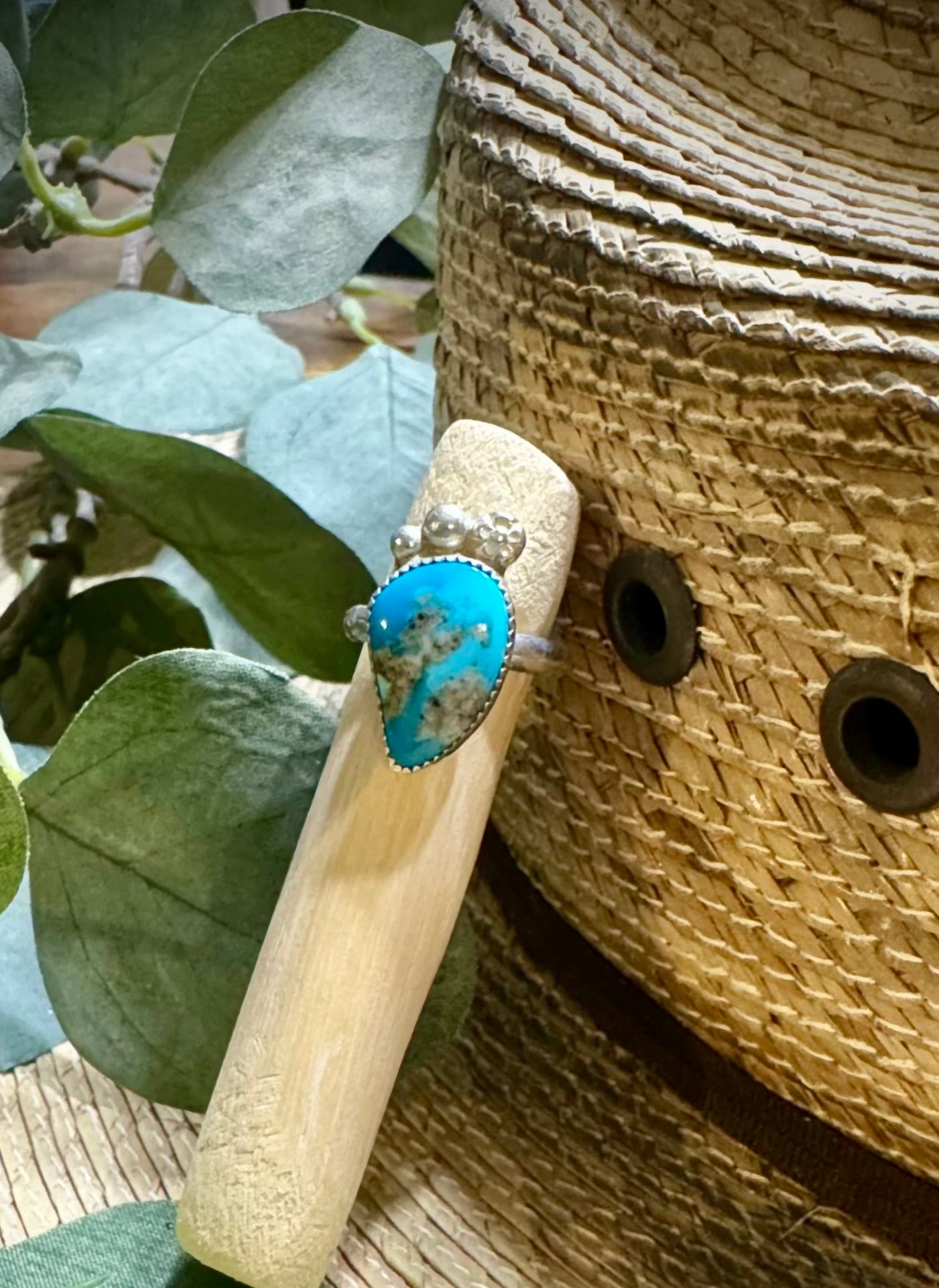 Size 7 White Water turquoise ring