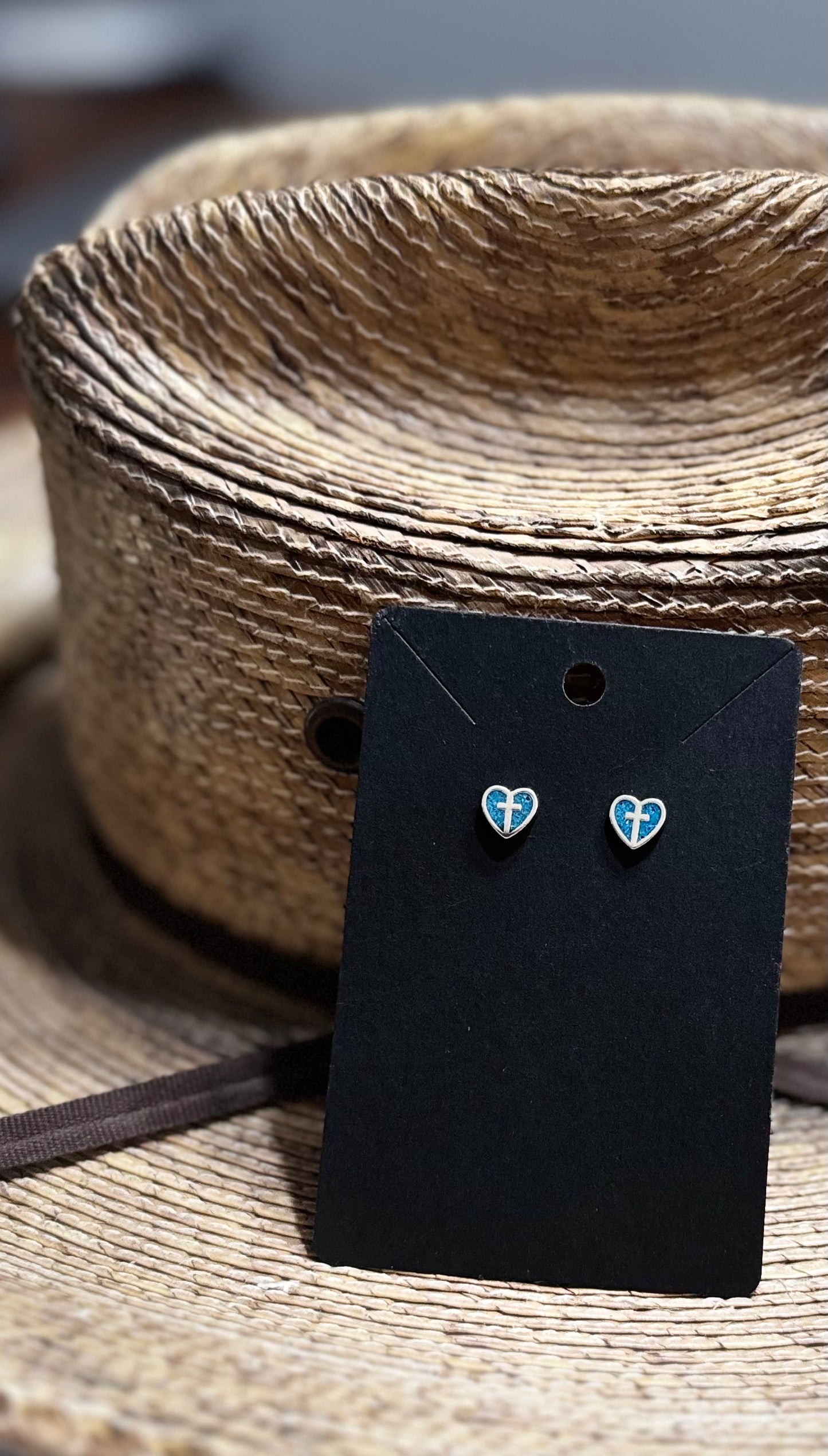 Heart with Silver Cross and Turquoise inlay Earrings