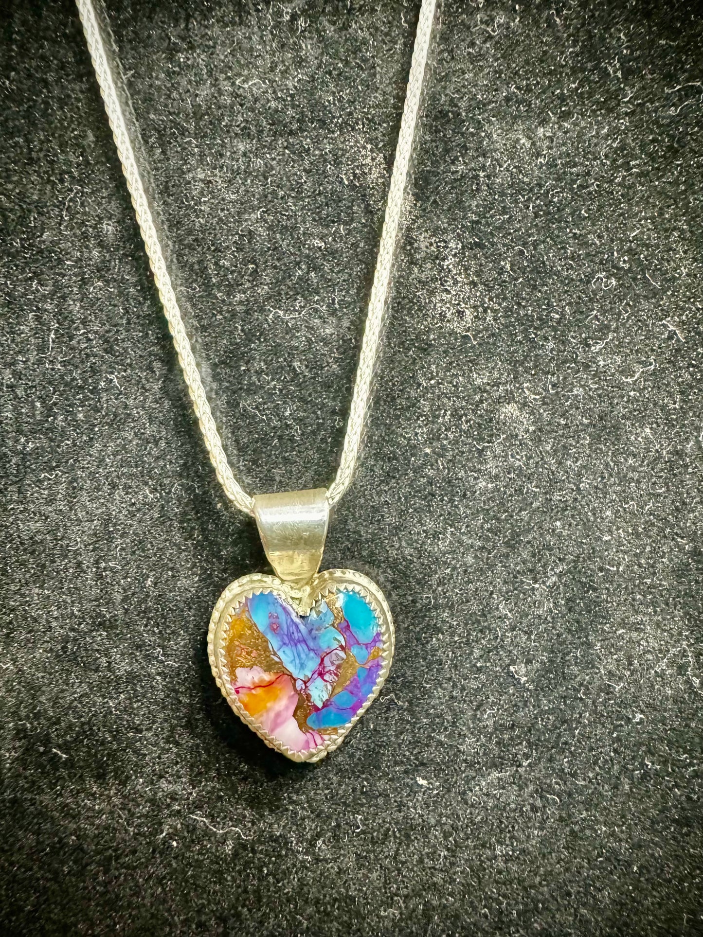 Spiny Oyster, Bronze and Kingman Turquoise heart necklace