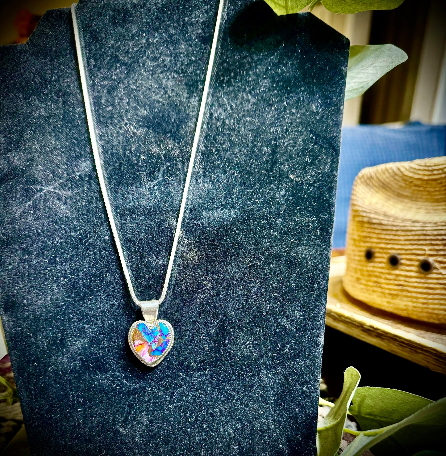 Spiny Oyster, Bronze and Kingman Turquoise heart necklace