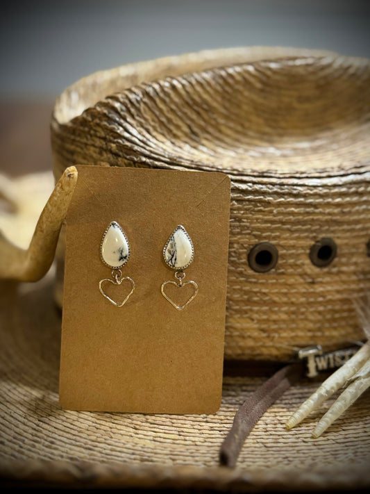 White Buffalo Heart Studs