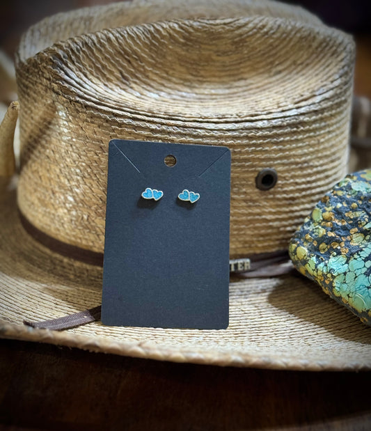 Double Heart Silver & Turquoise Inlay Mini Studs