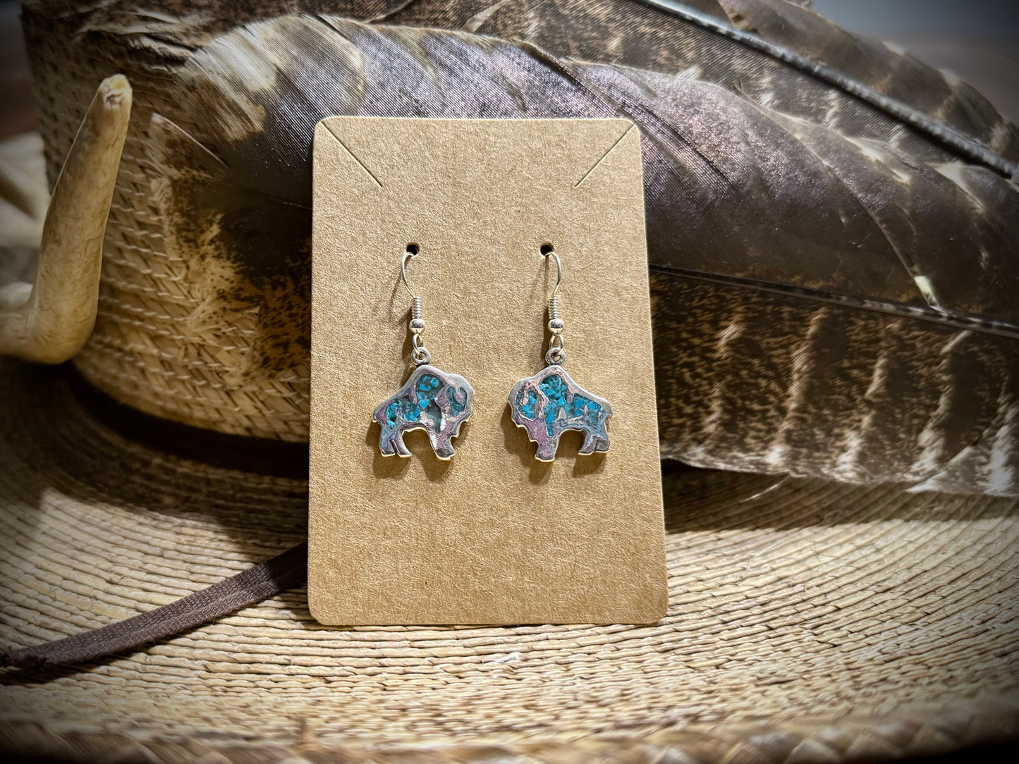 Silver Buffalo Kingman inlay dangle earring