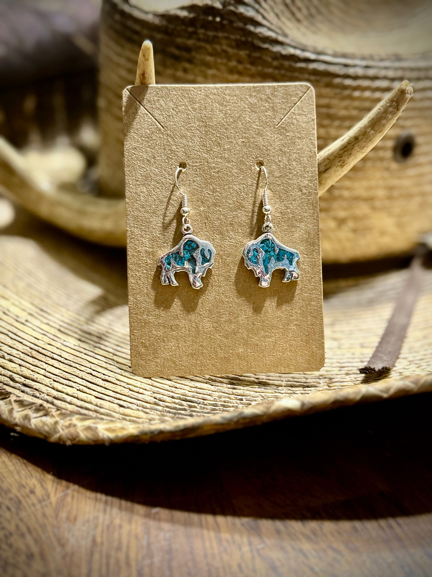 Silver Buffalo Kingman inlay dangle earring