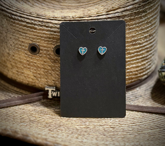 Heart with Silver Cross and Turquoise inlay Earrings