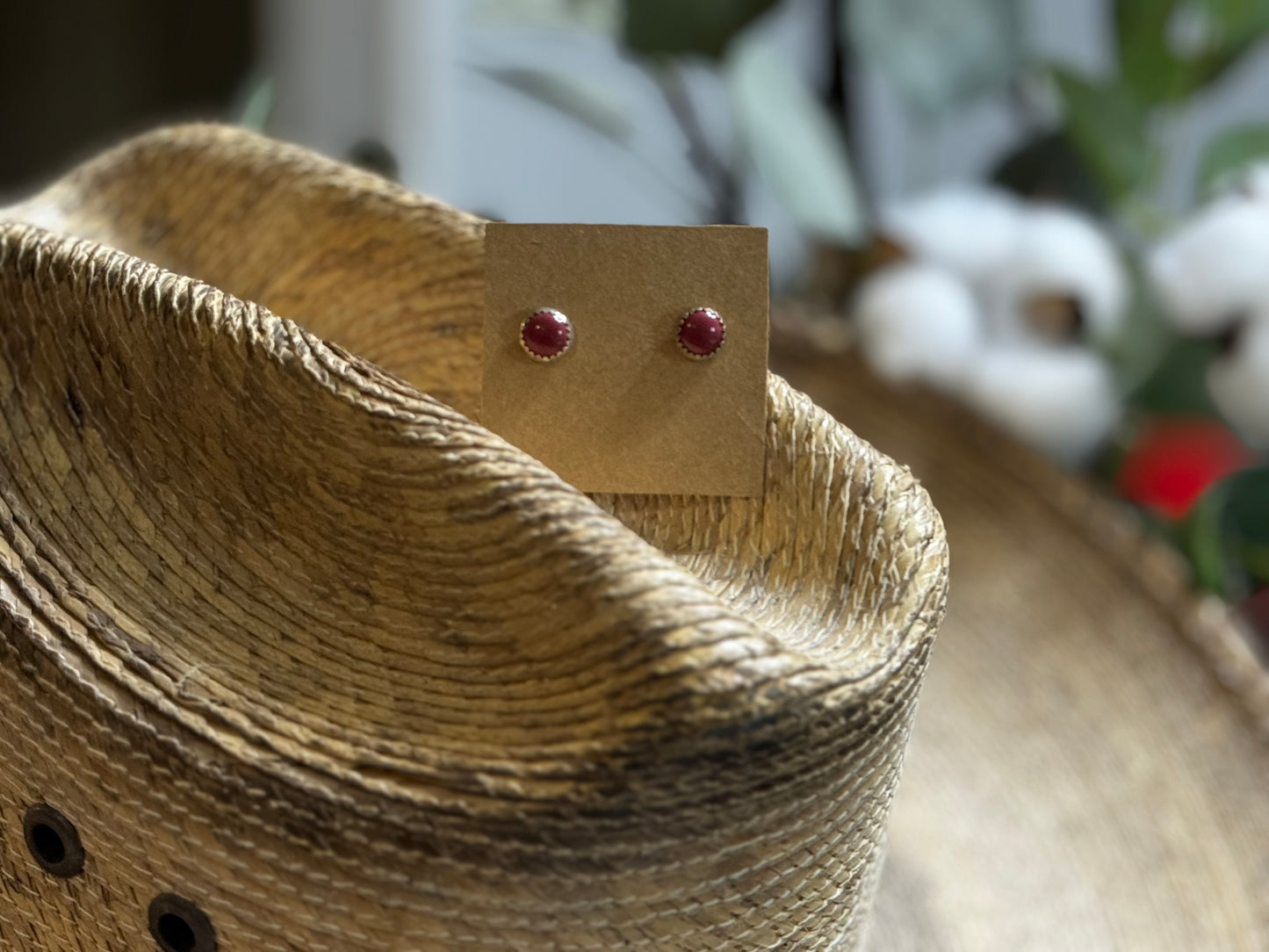 6mm Italian Coral studs