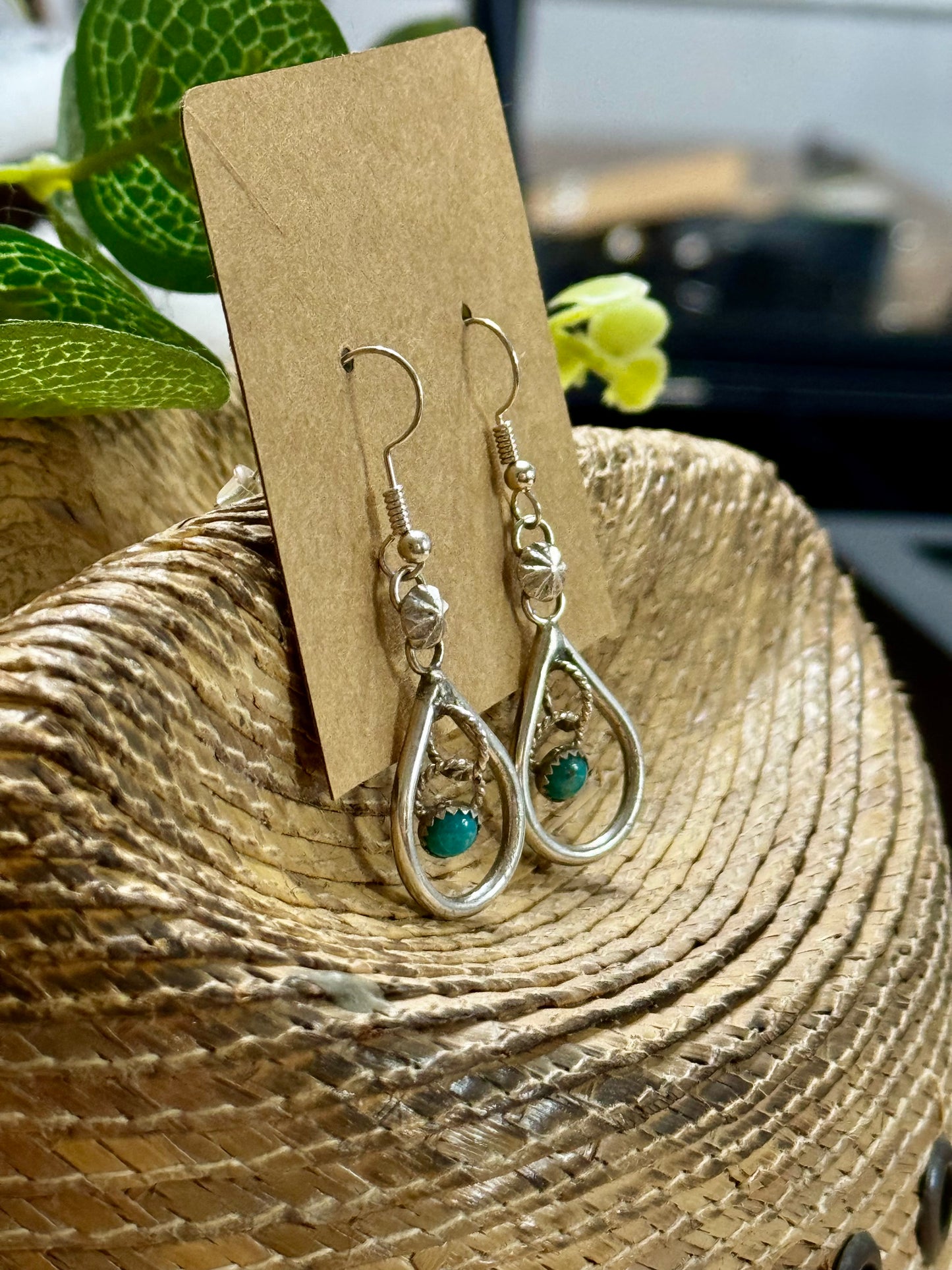 Silver & turquoise dangly earrings